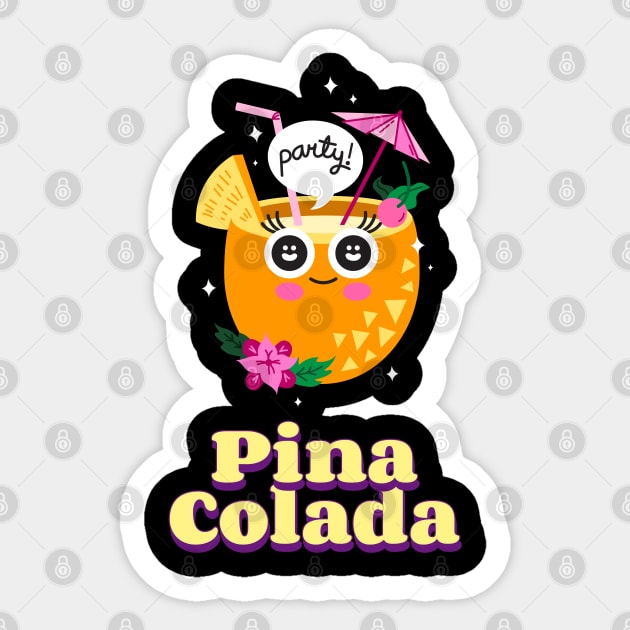 Kawaii Pina Colada National Pina Colada Day Sticker by Quote'x